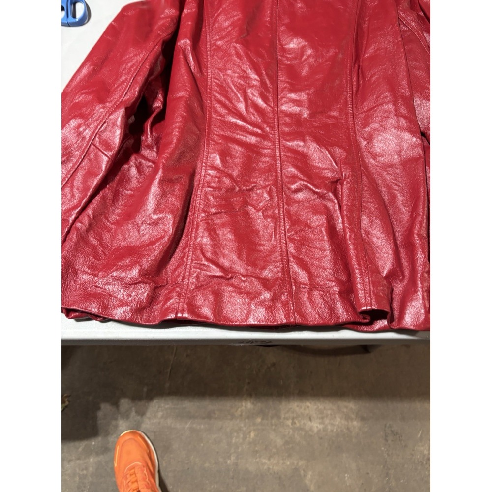 Dialogue Red Leather Coat Jacket Size Large Woman's Pockets Lined Full Zipper - Picture 6 of 10